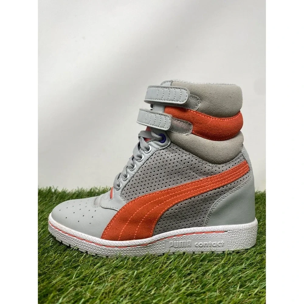 Puma Sky hi Women's size 6 Gray Orange High-top wedge Athletic Shoes Gym Sneaker